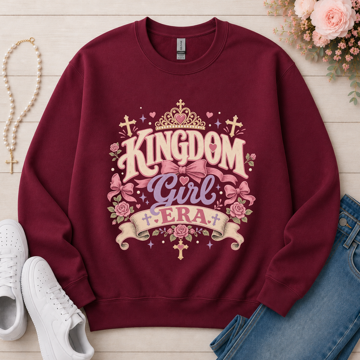 Kingdom Girl Era Christian Crewneck Sweatshirt in Maroon
