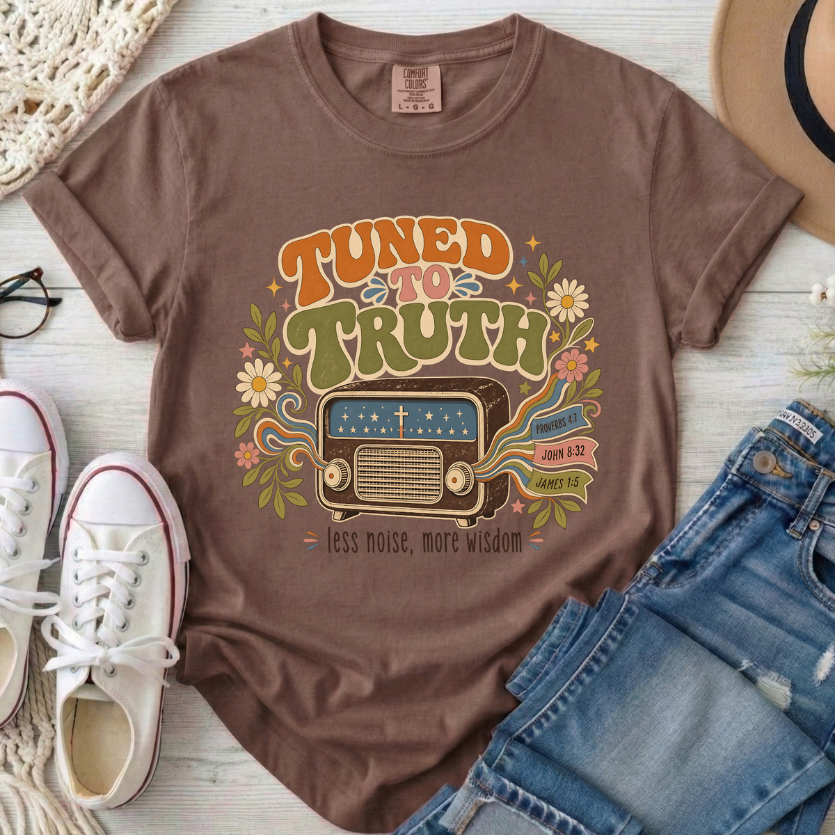 Tuned to Truth Christian Comfort Colors T-Shirt in Espresso