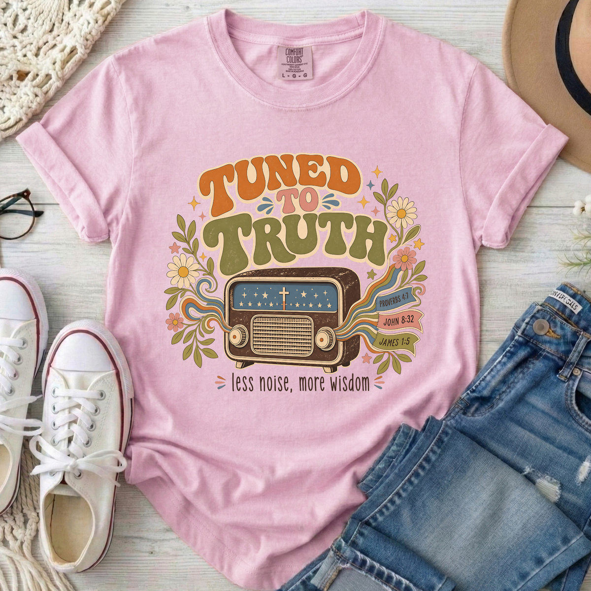 Tuned to Truth Christian Comfort Colors T-Shirt in Blossom