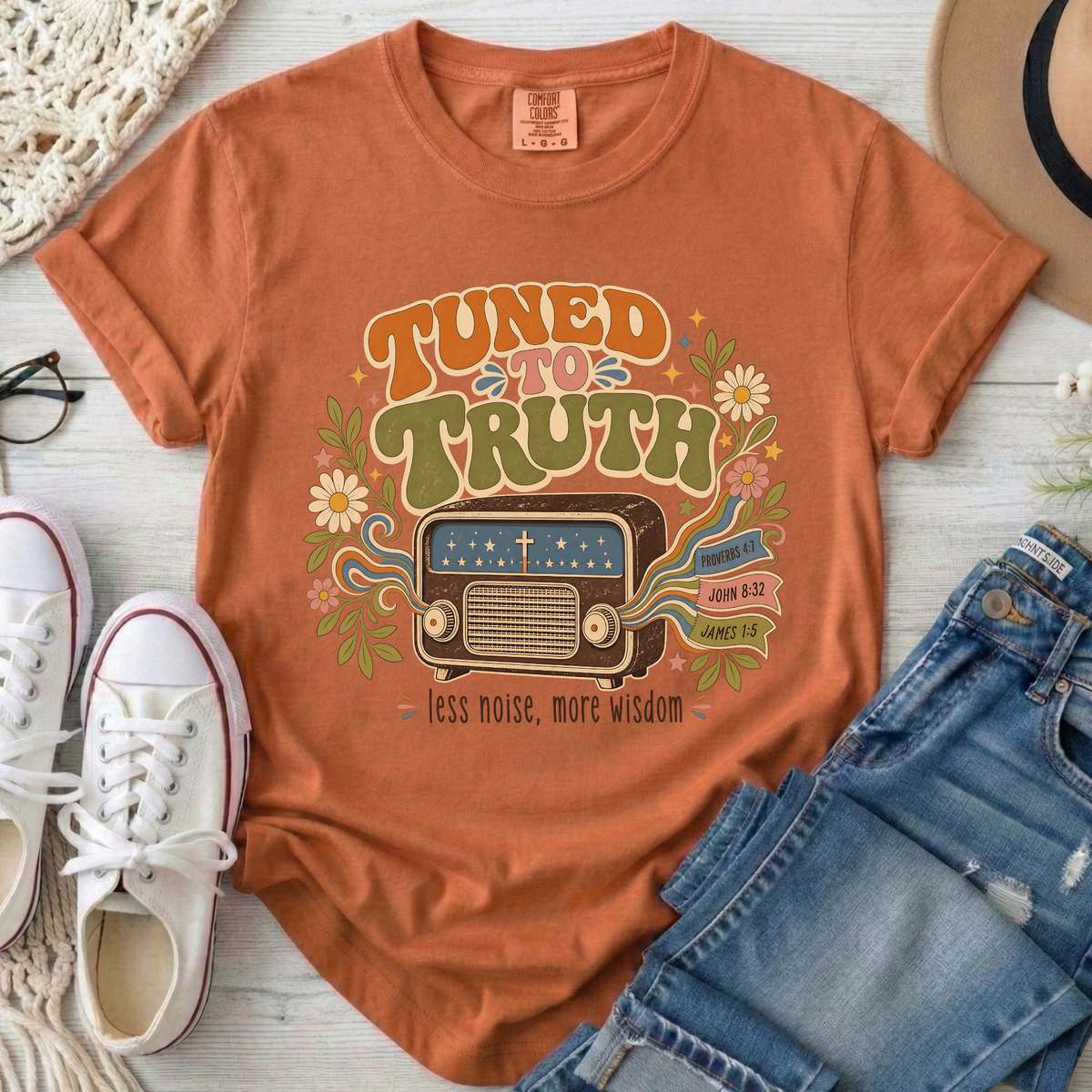 Tuned to Truth Christian Comfort Colors T-Shirt in Yam