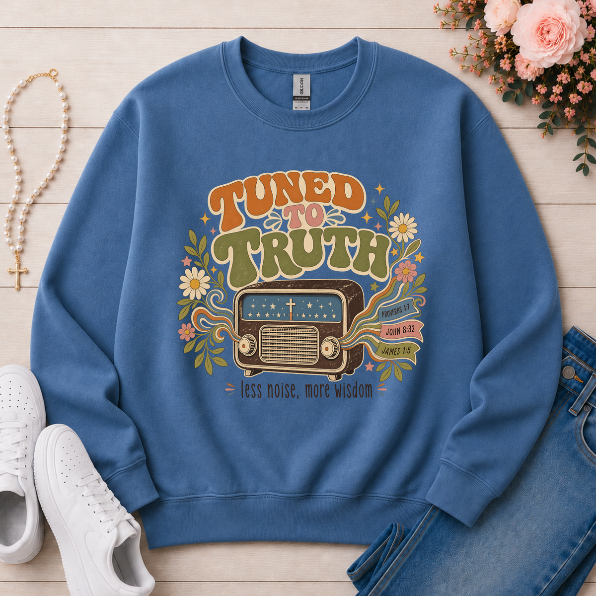 Tuned to Truth Christian Crewneck Sweatshirt in Indigo Blue