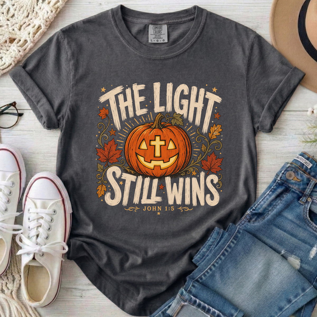 The Light Still Wins Christian Comfort Colors T-Shirt in Pepper