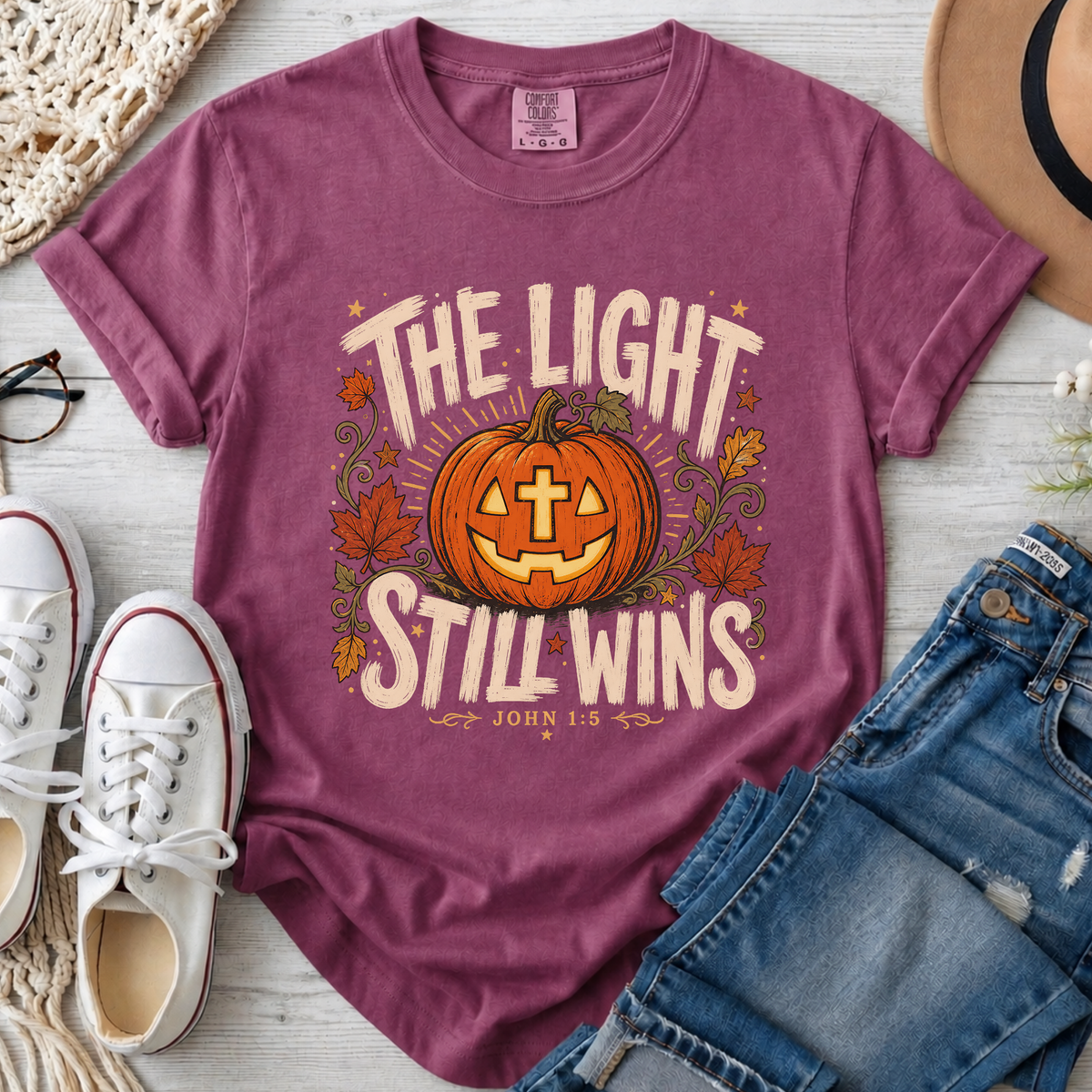 The Light Still Wins Christian Comfort Colors T-Shirt in Berry