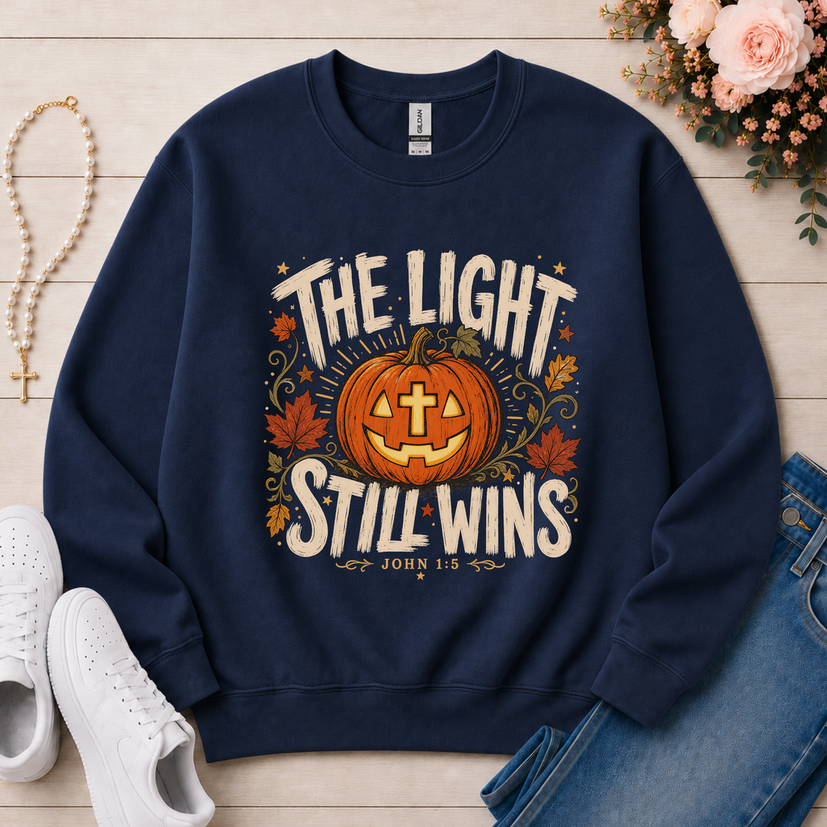 The Light Still Wins Christian Crewneck Sweatshirt in Navy