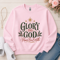 Glory to God Peace on Earth Christian Christmas Crewneck Sweatshirt in Light Pink