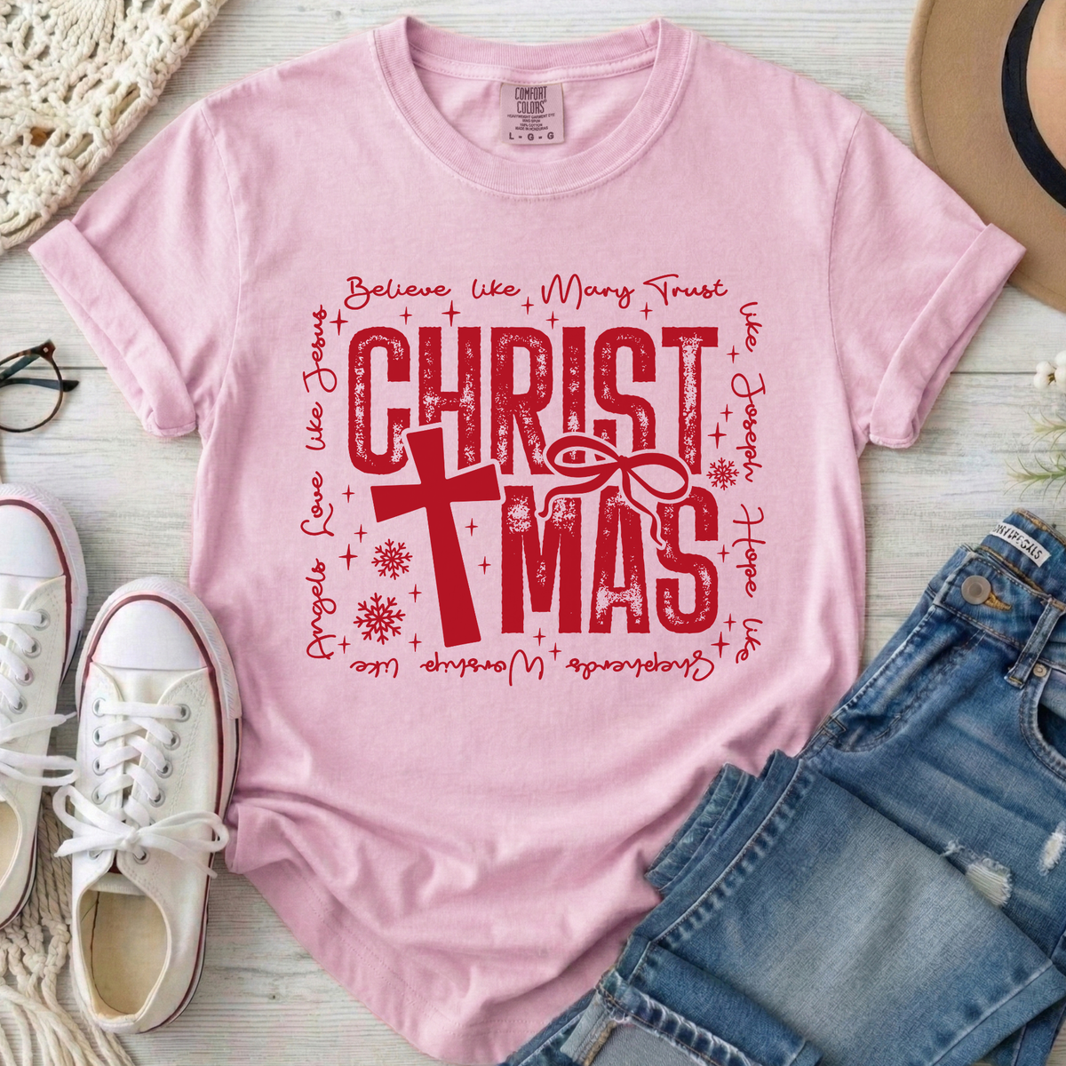 Christian Christmas Comfort Colors T-Shirt in Blossom