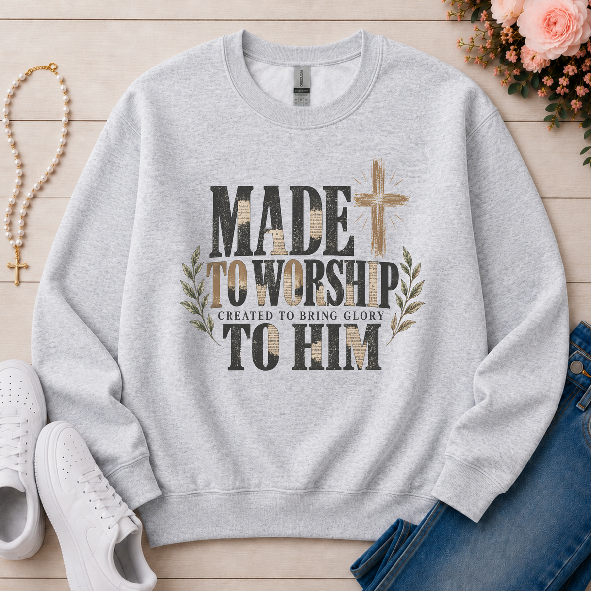 Made to Worship Christian Crewneck Sweatshirt in Ash