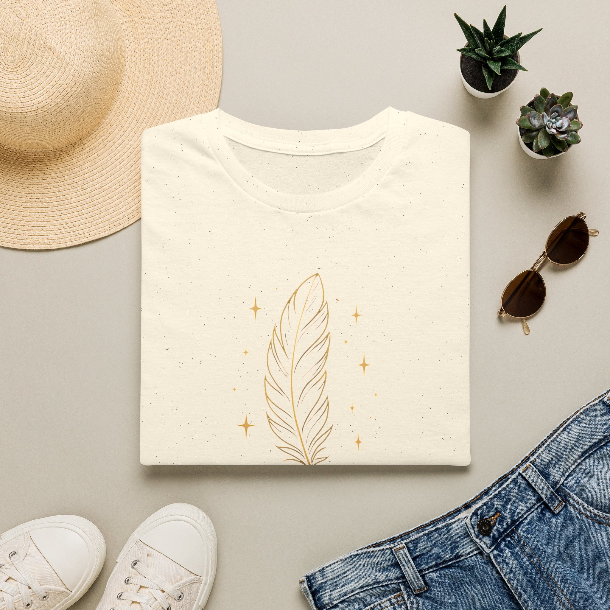 Shimmering Golden Feather T-Shirt