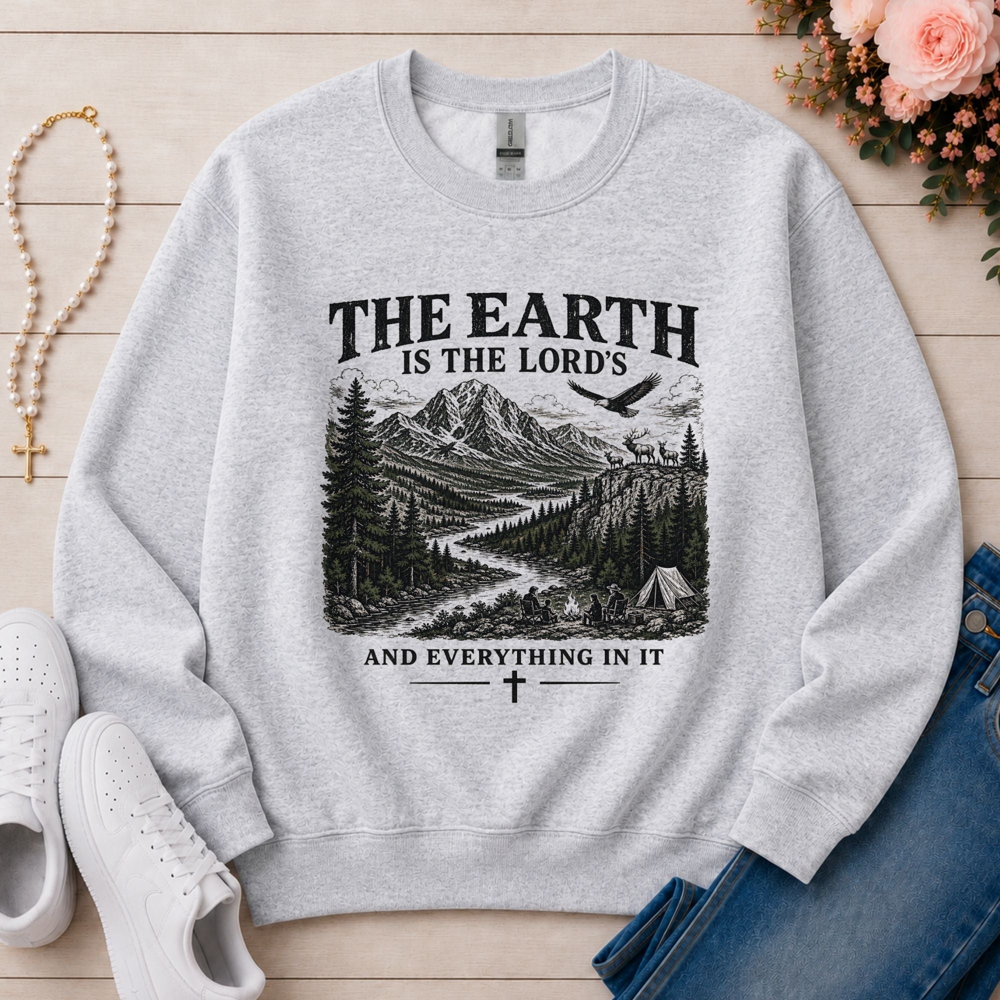 The Earth Is the Lord's Christian sweatshirt in Ash