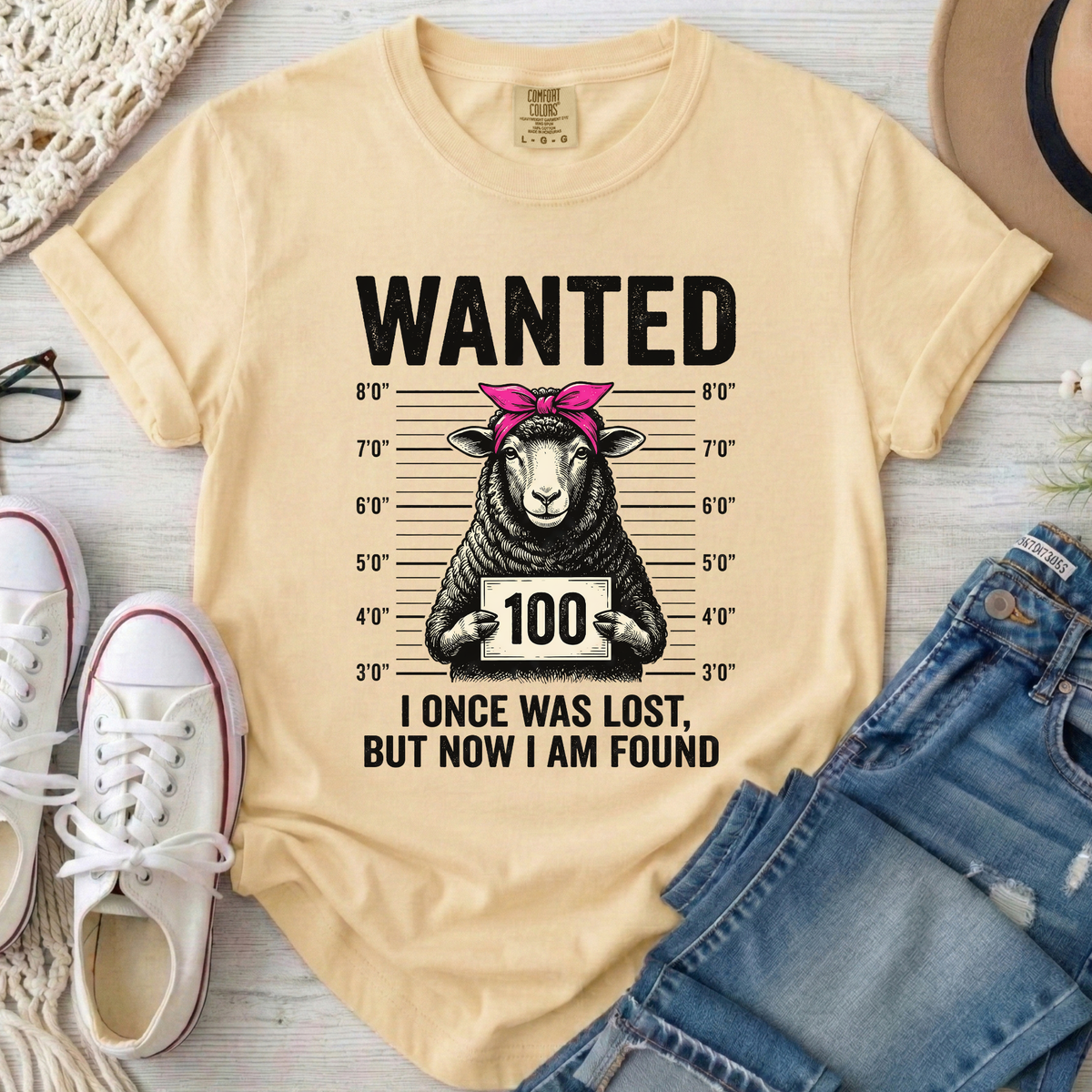 Wanted Sheep Lost But Found Christian Comfort Colors T-Shirt in Banana