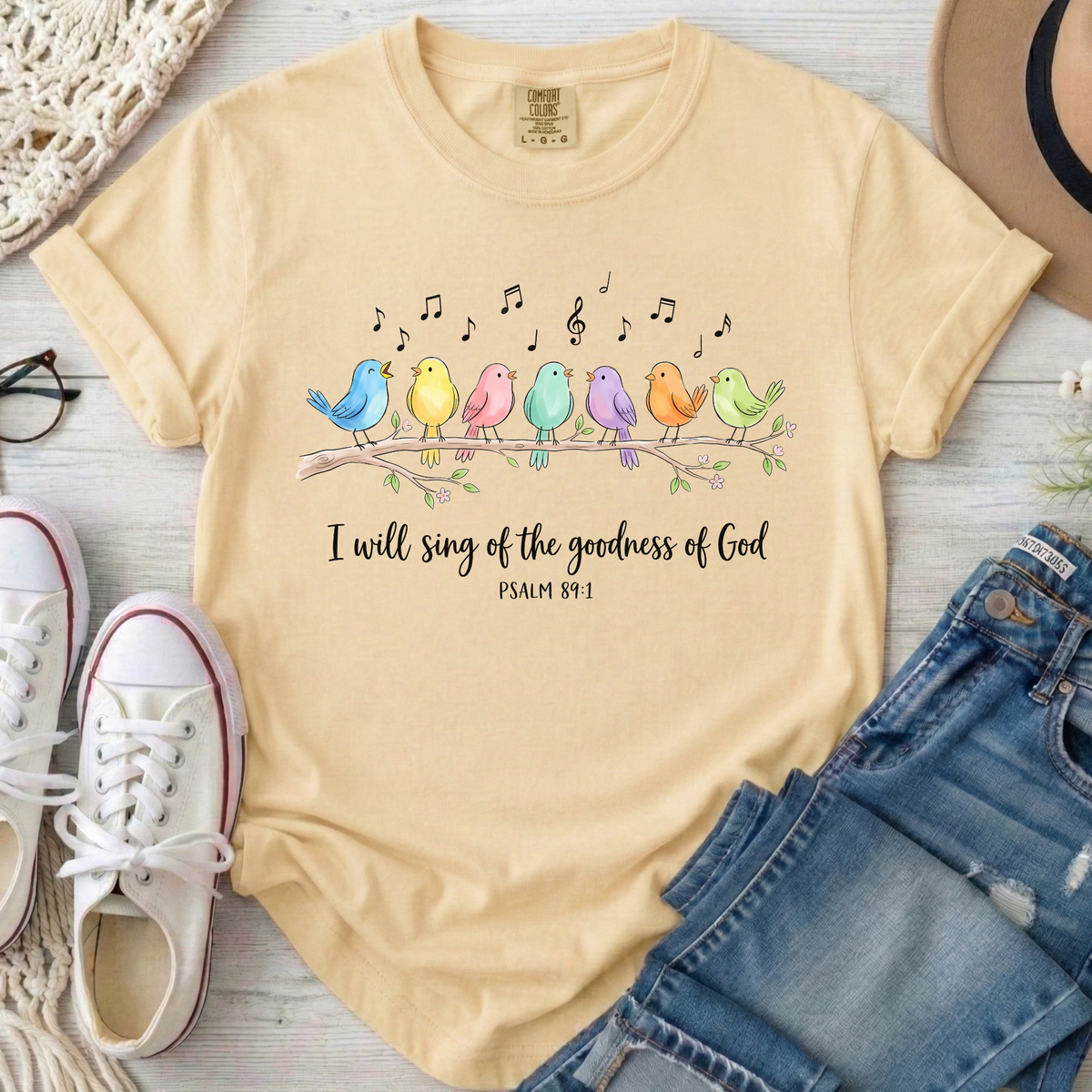 I Will Sing of the Goodness of God Christian Comfort Colors T-Shirt in Banana