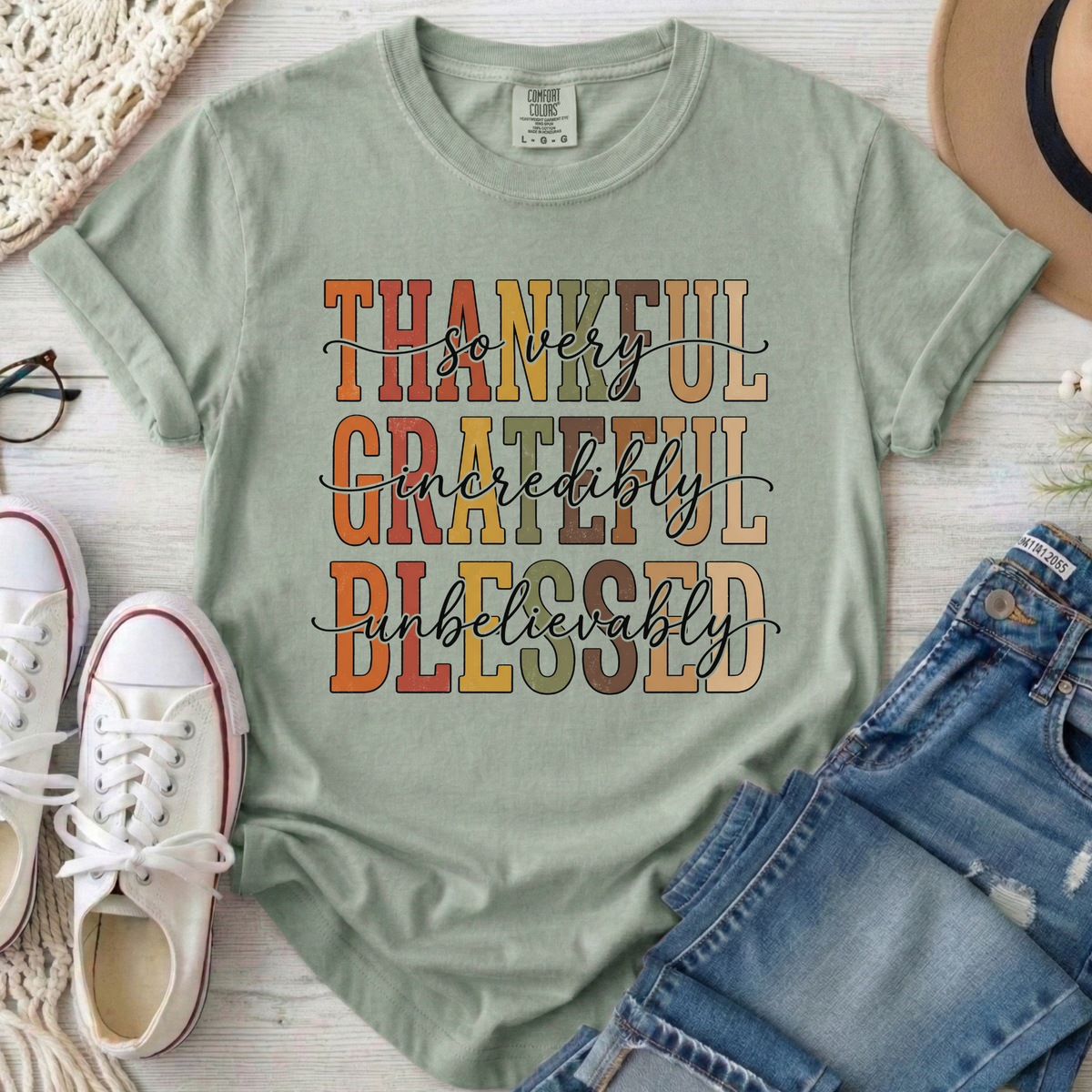 Thankful Grateful Blessed Christian Comfort Colors T-Shirt in Bay