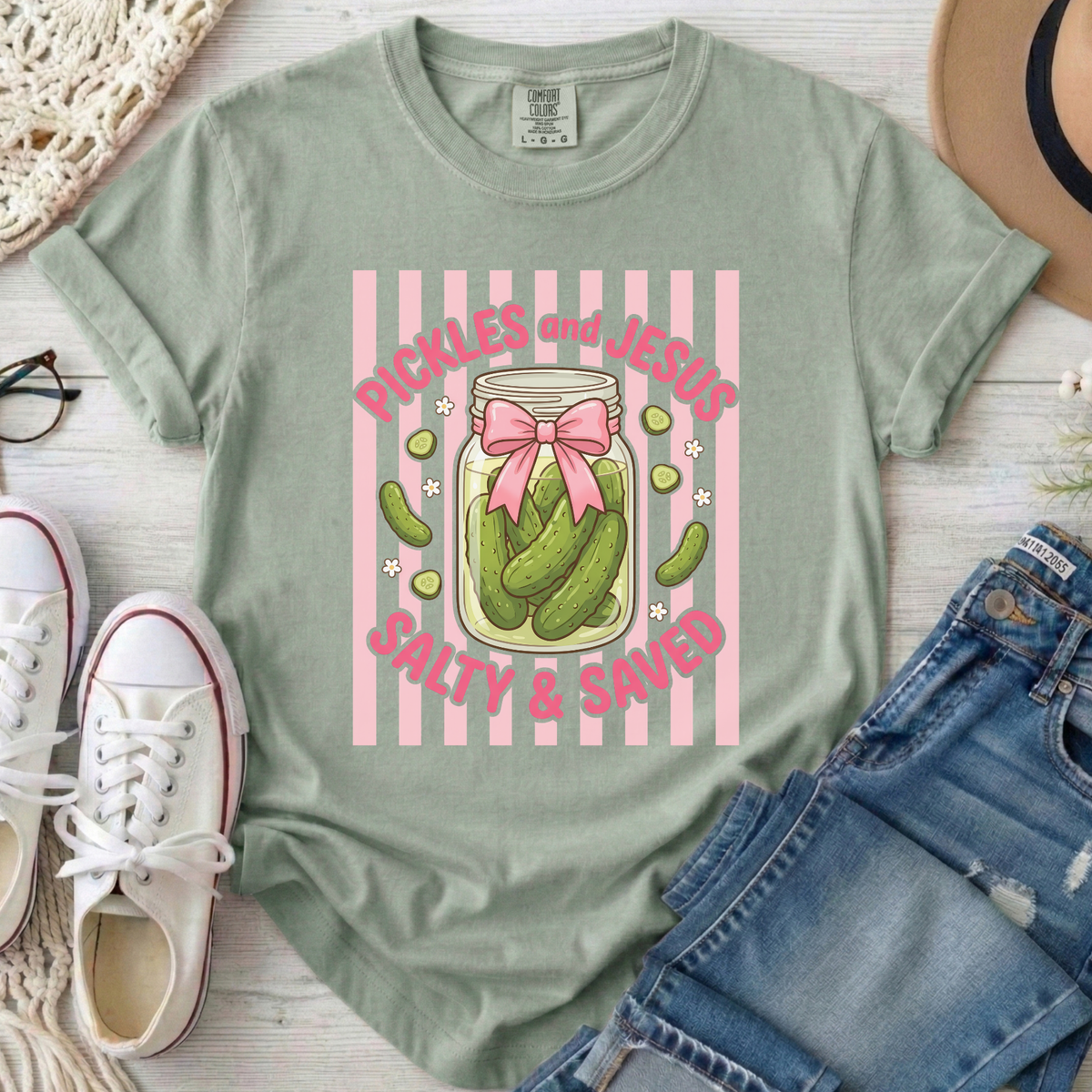 Pickles And Jesus Christian Comfort Colors T-Shirt in Bay