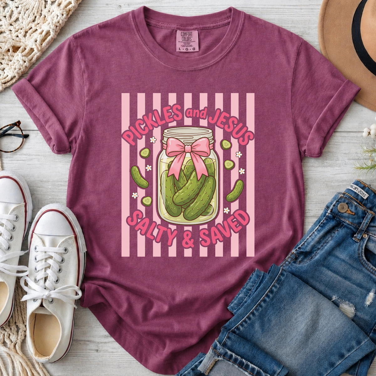 Pickles And Jesus Christian Comfort Colors T-Shirt in Berry