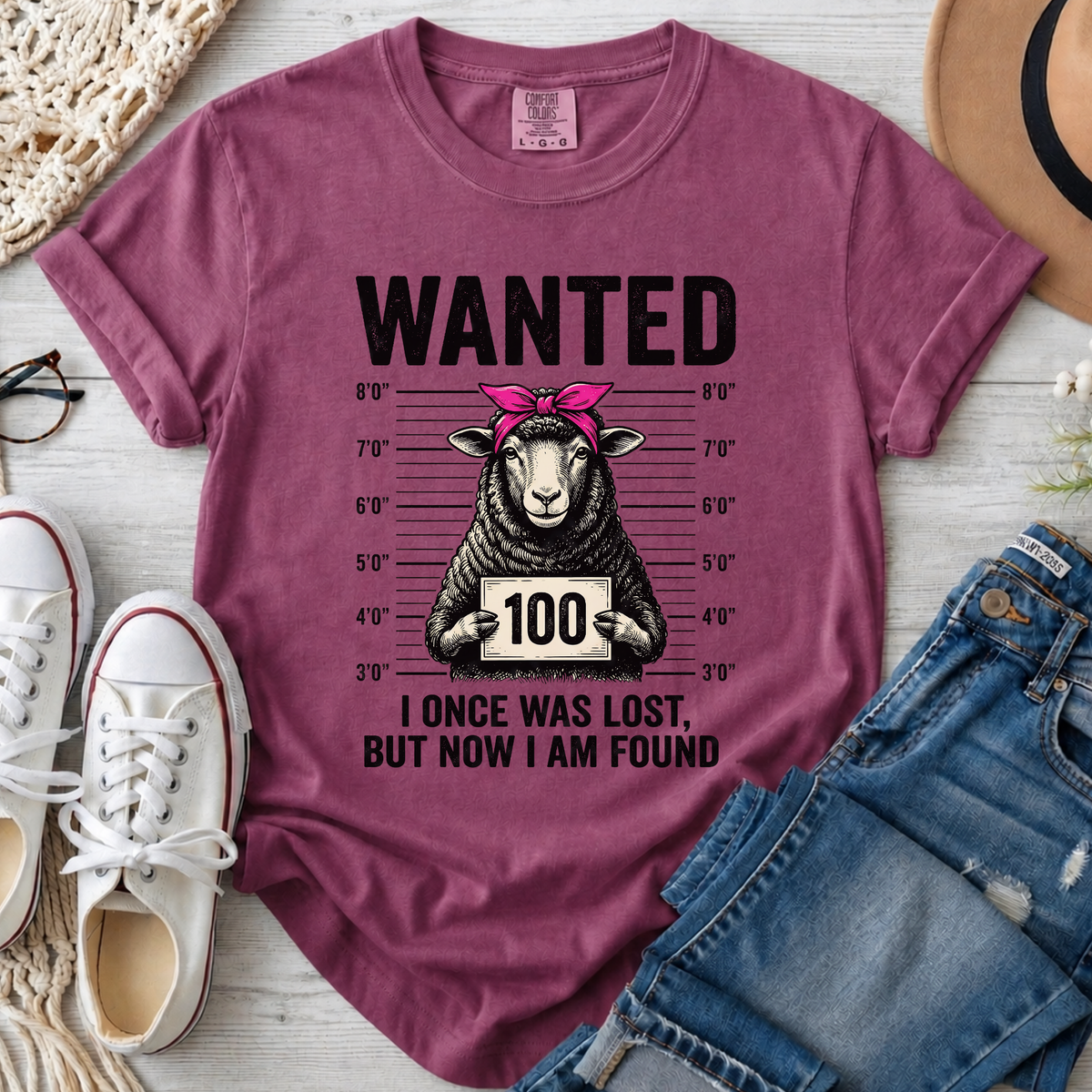 Wanted Sheep Lost But Found Christian Comfort Colors T-Shirt in Berry