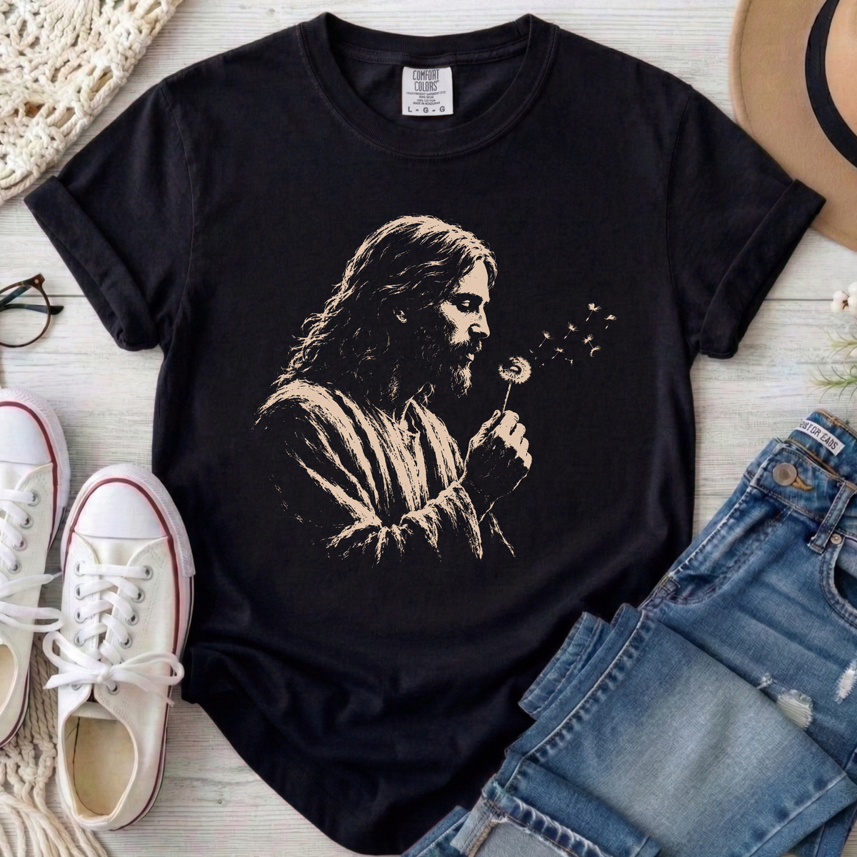 Jesus Dandelion Christian Comfort Colors T-Shirt in Black