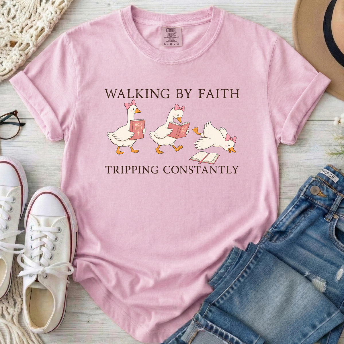 Walking By Faith Christian Comfort Colors T-Shirt in Blossom