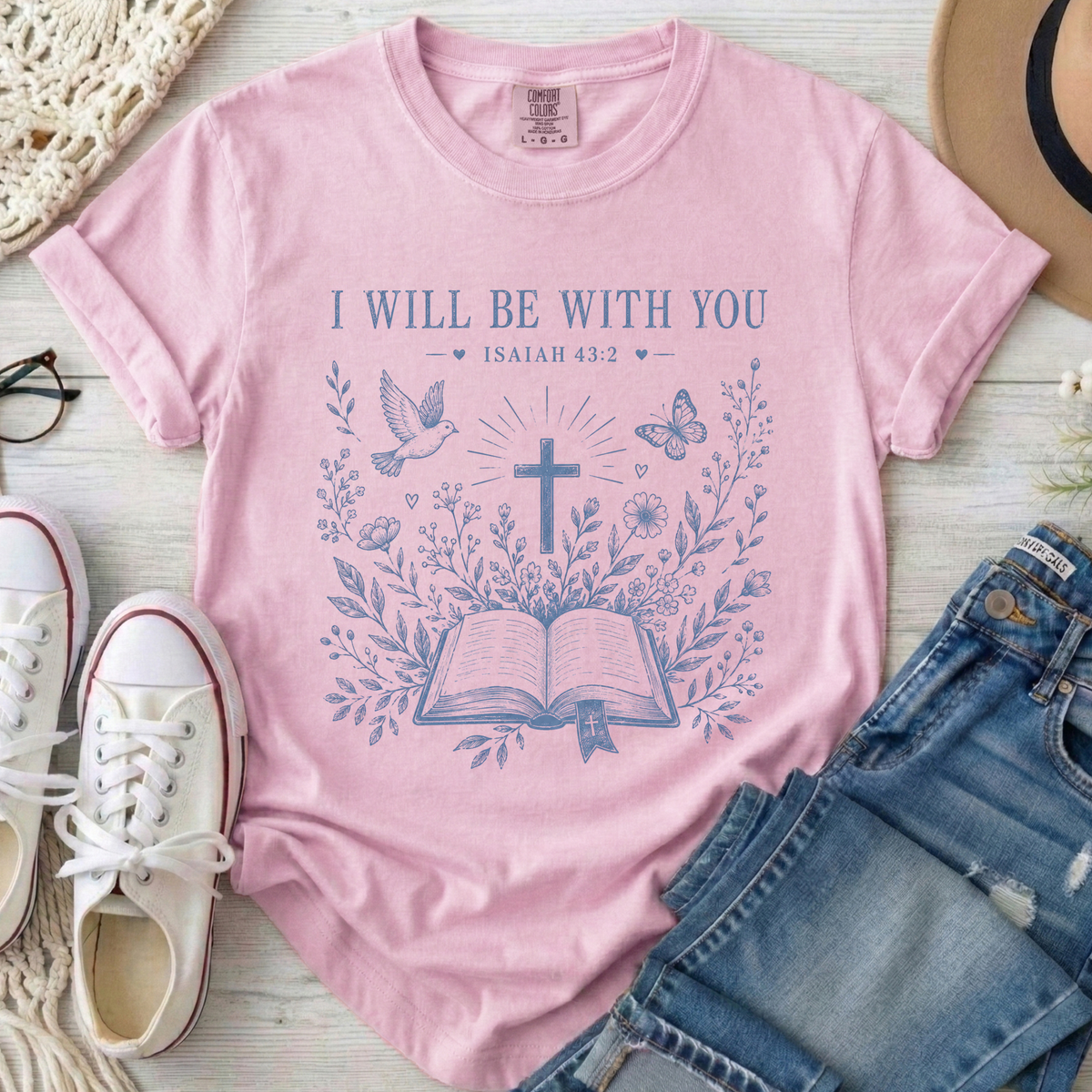 I Will Be With You Christian Comfort Colors T-Shirt in Blossom