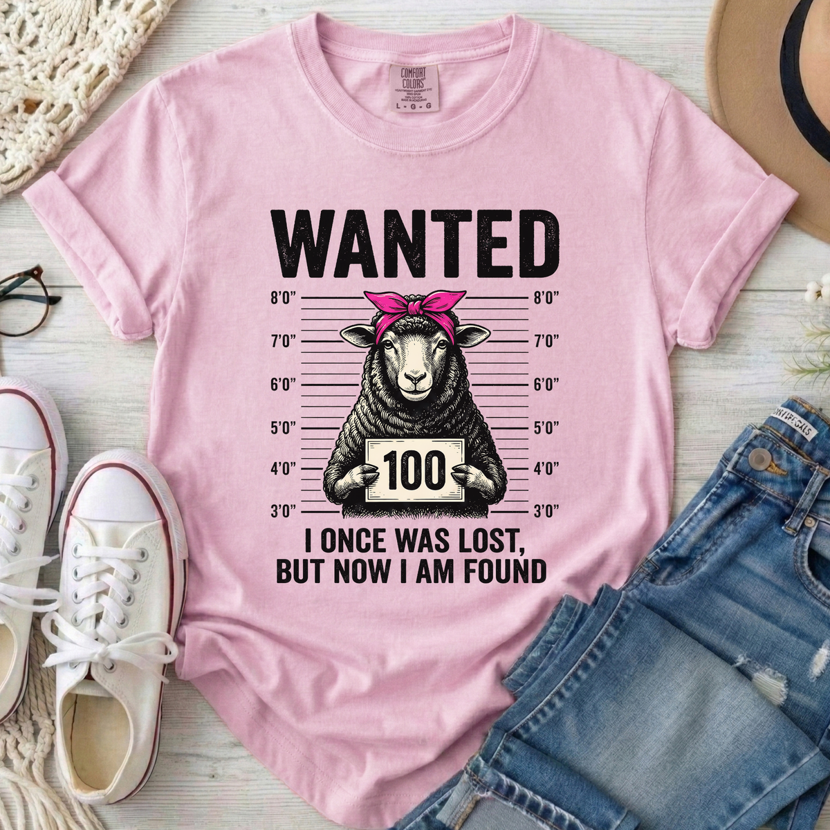 Wanted Sheep Lost But Found Christian Comfort Colors T-Shirt in Blossom