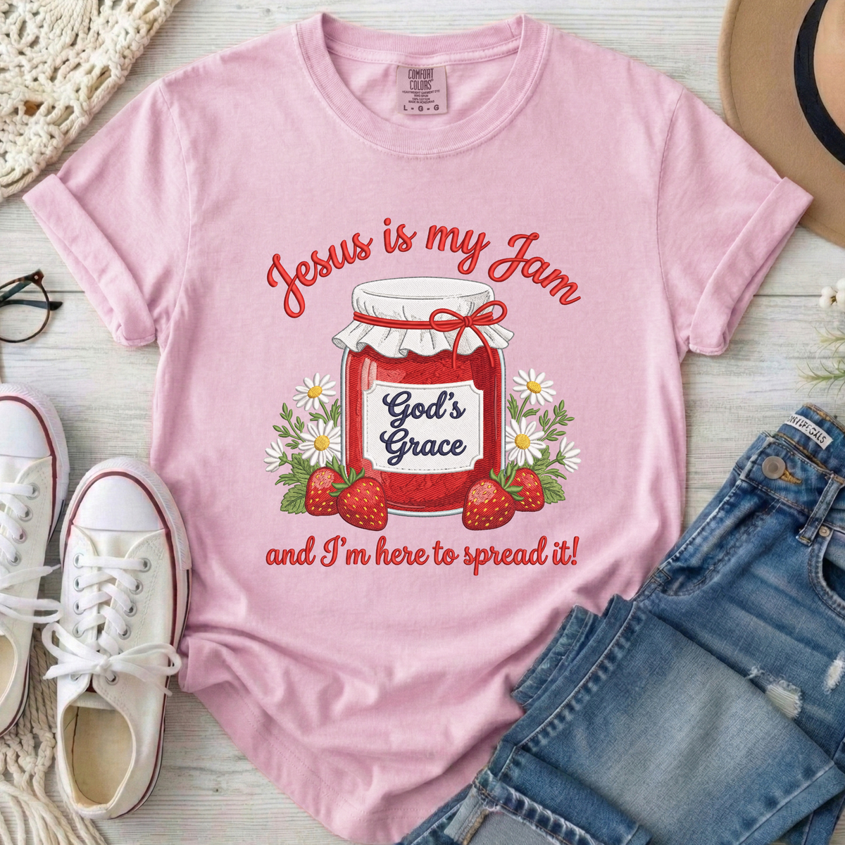 Jesus Is My Jam Christian Comfort Colors T-Shirt in Blossom