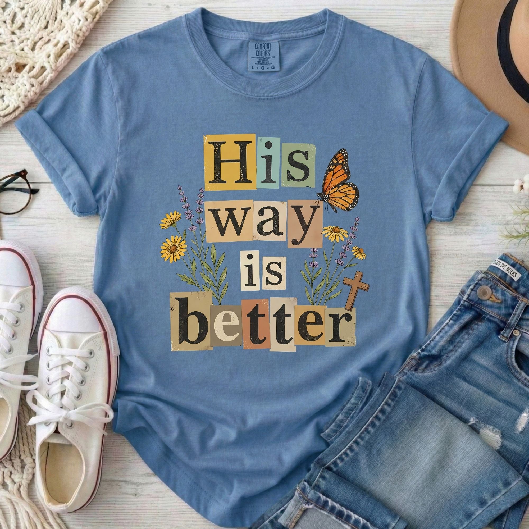 His Way Is Better Christian Comfort Colors T-Shirt in Blue Jean