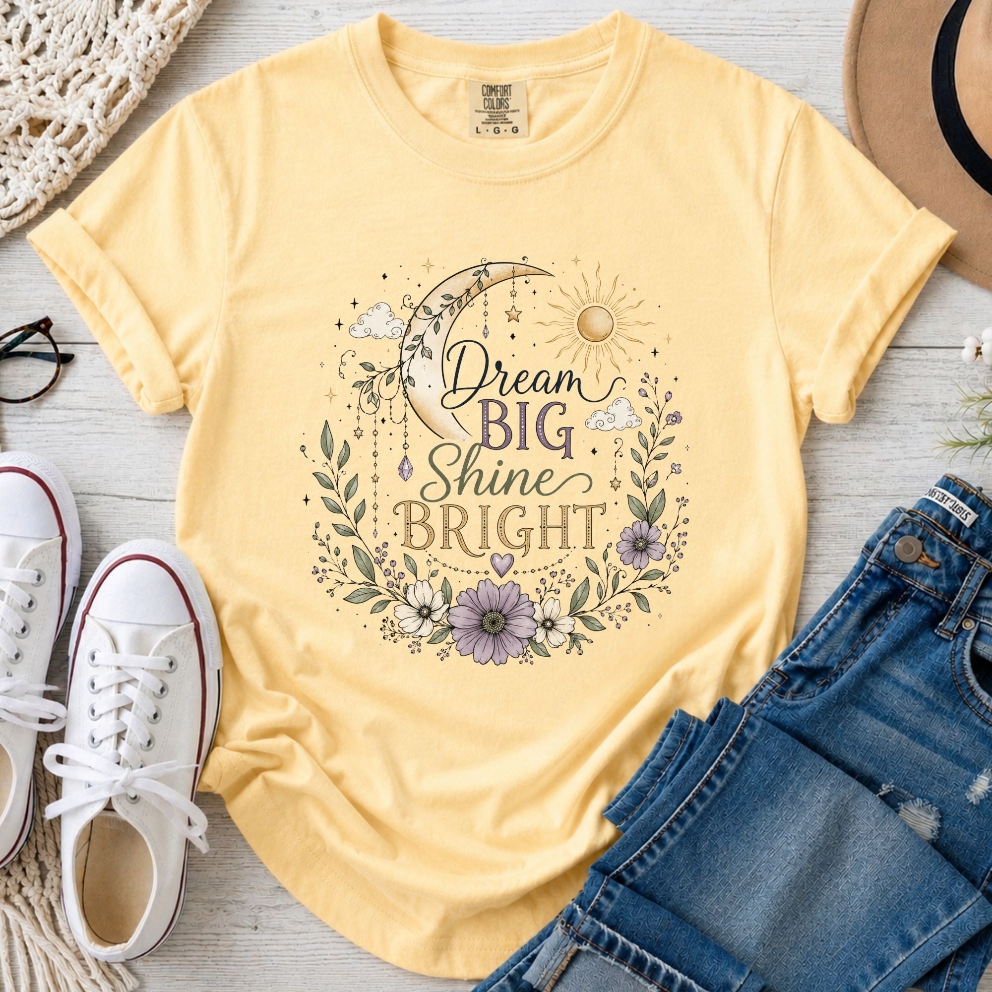 Dream Big Shine Bright Christian Comfort Colors T-Shirt in Butter