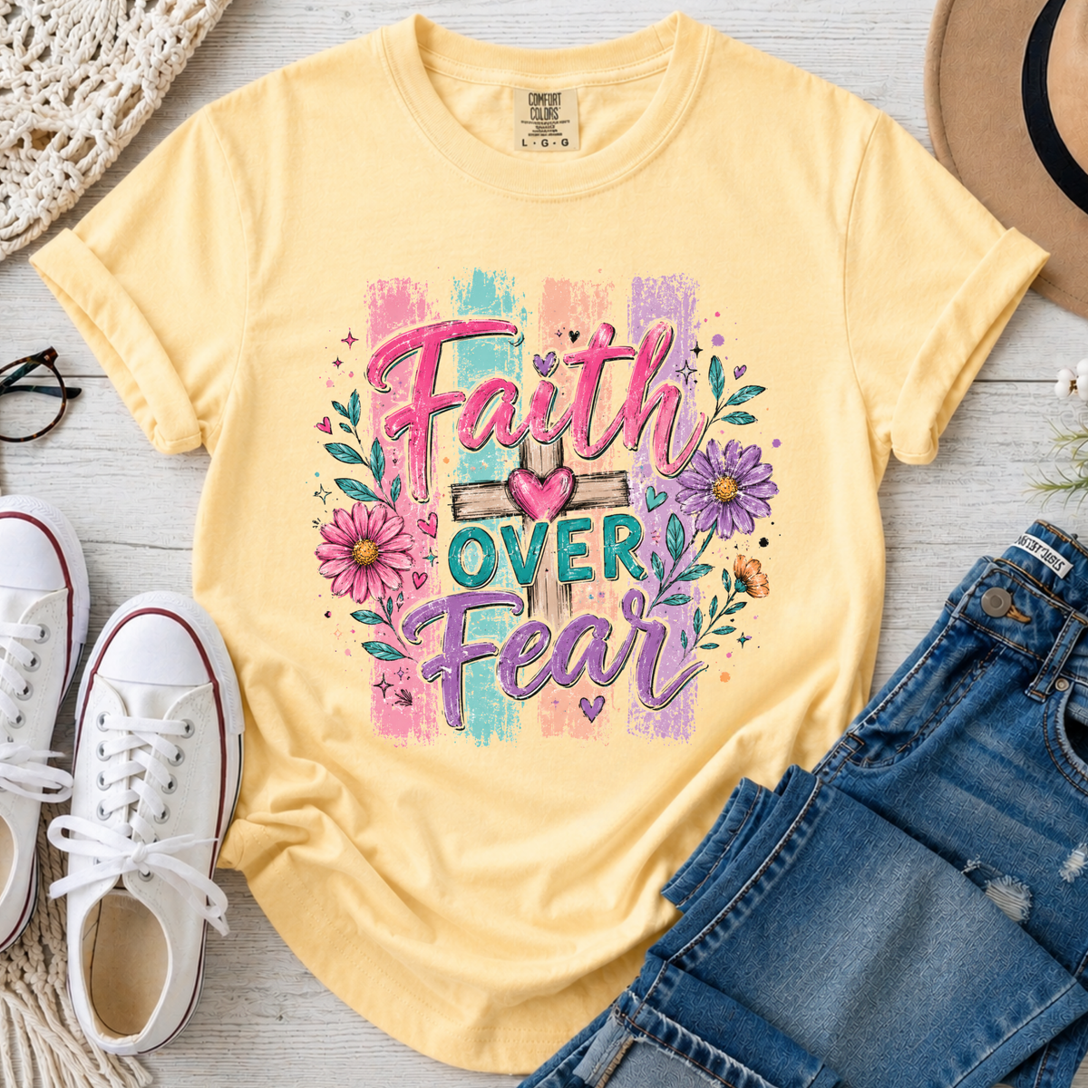 Faith Over Fear Christian Comfort Colors T-Shirt in Butter