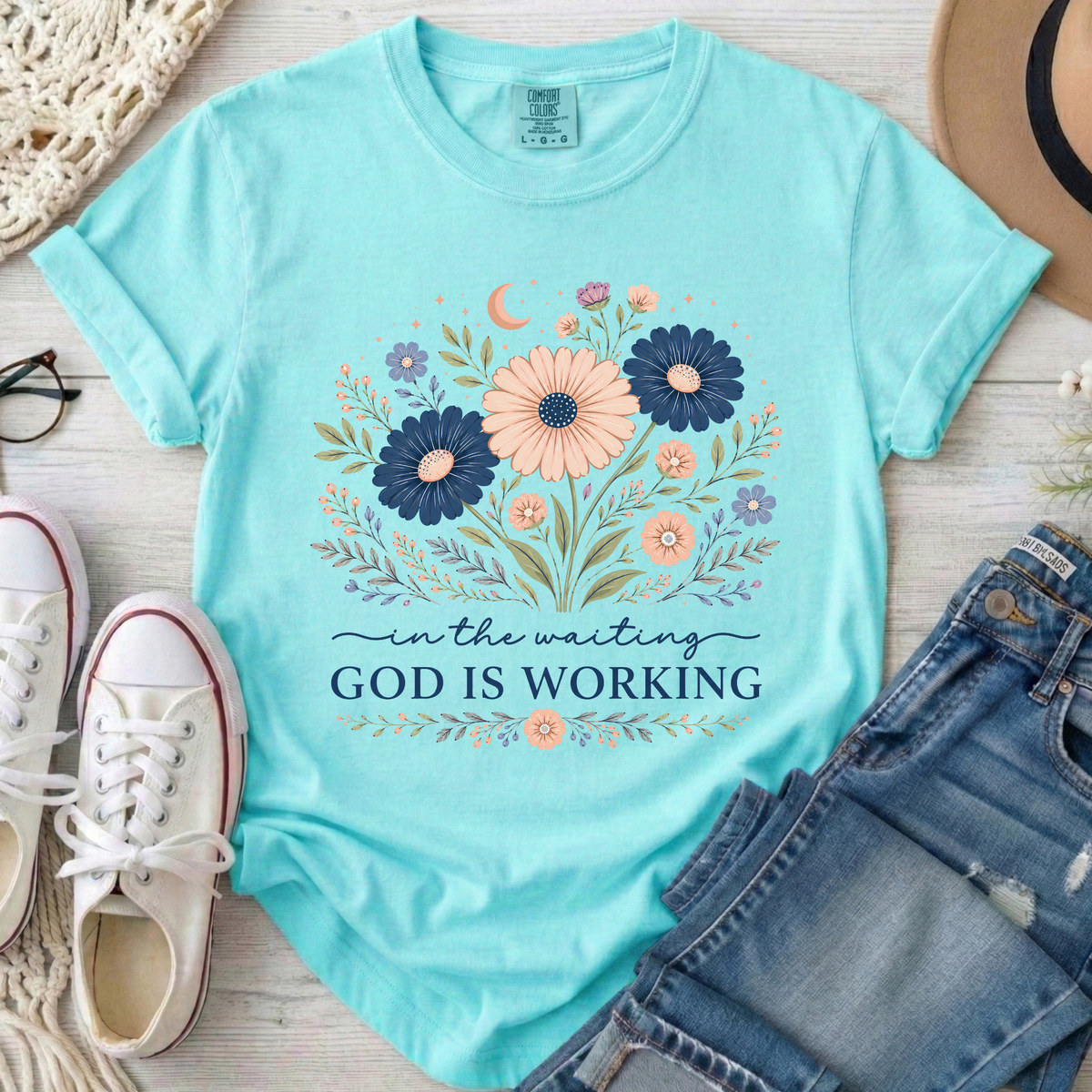 God Is Working Christian Comfort Colors T-Shirt in Chalky Mint