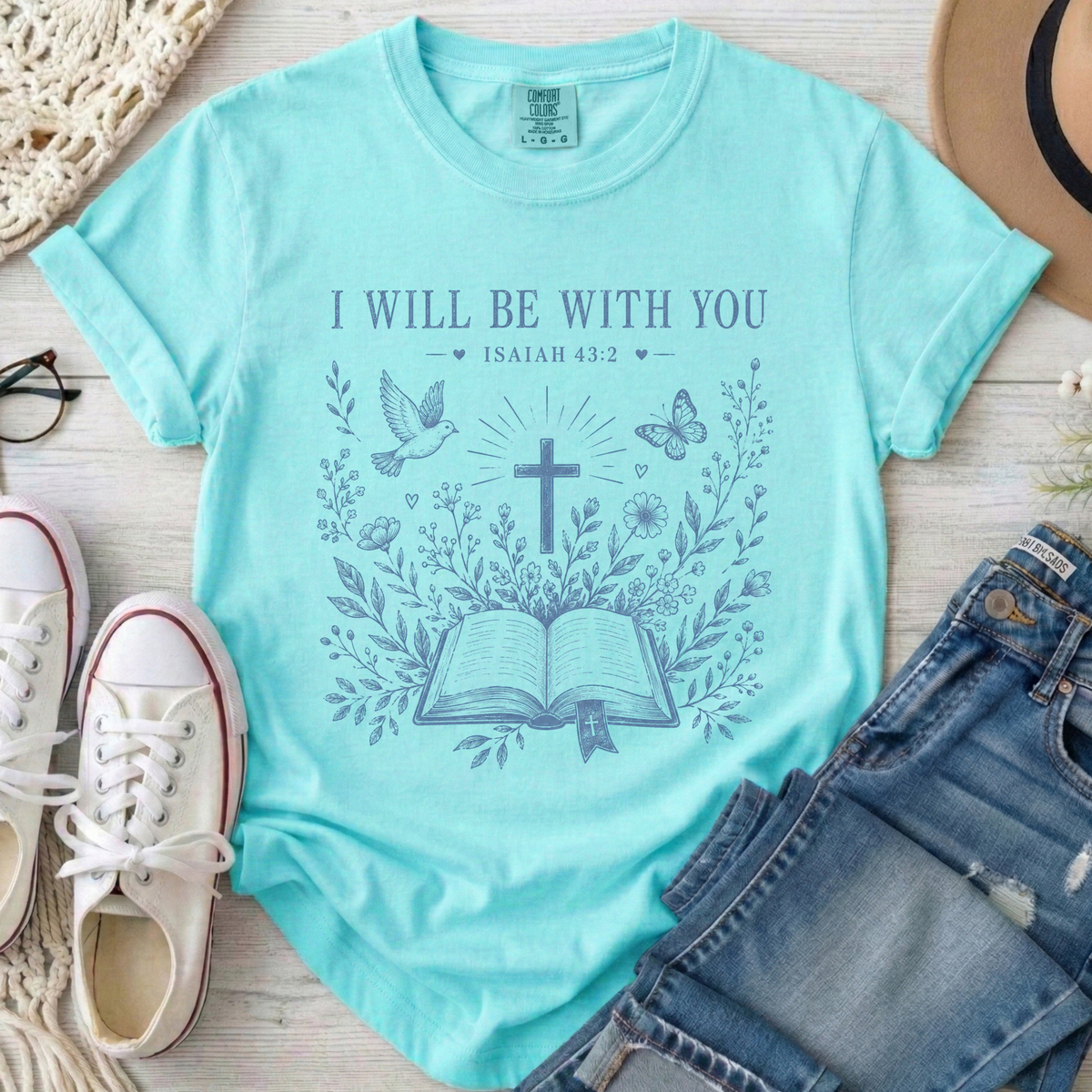 I Will Be With You Christian Comfort Colors T-Shirt in Chalky Mint
