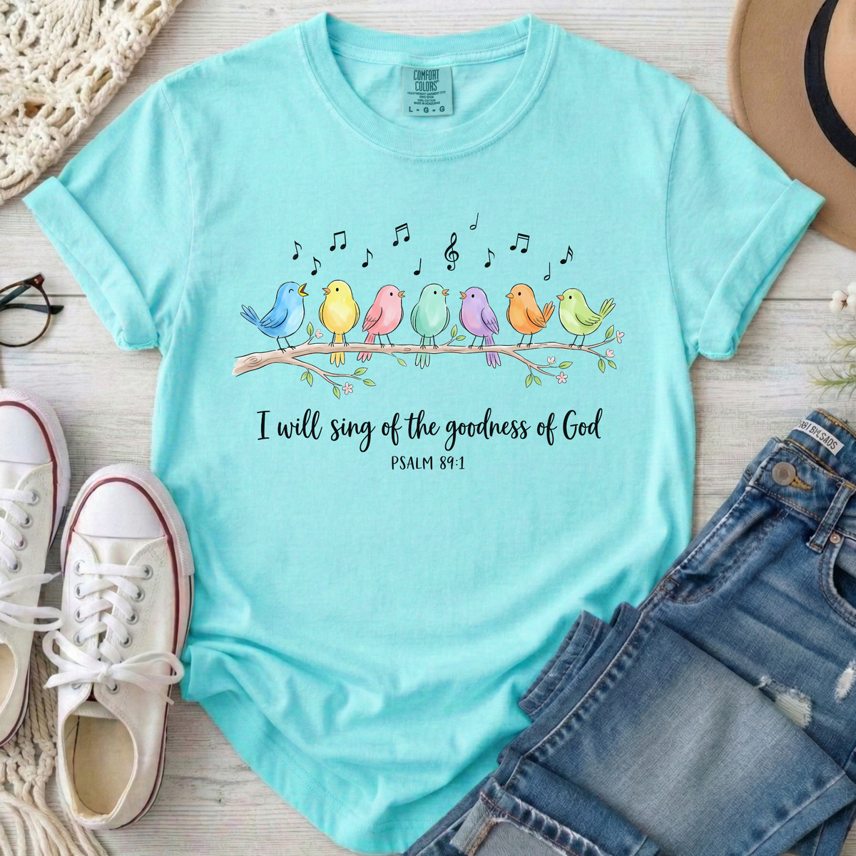 I Will Sing of the Goodness of God Christian Comfort Colors T-Shirt in Chalky Mint