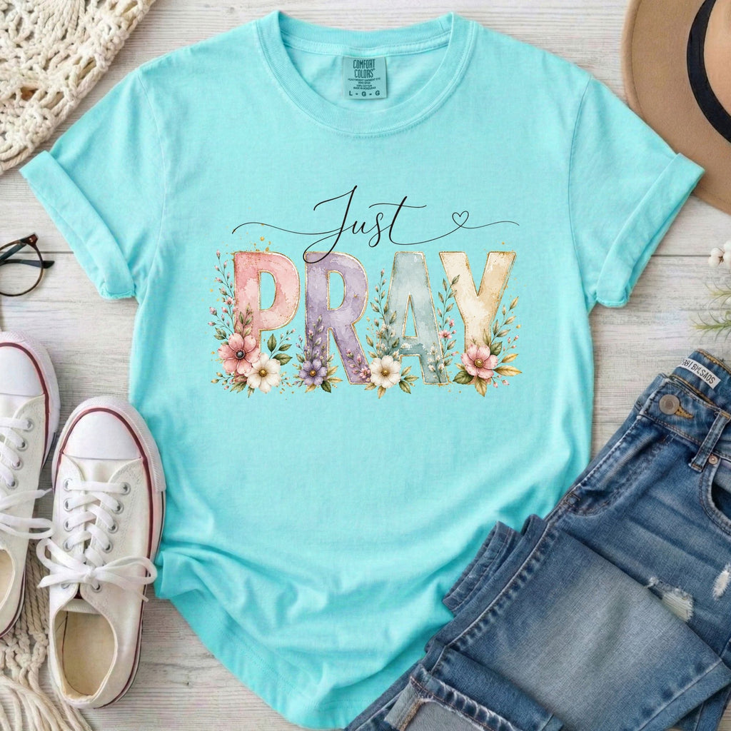 Just Pray Christian Comfort Colors T-Shirt in Chalky Mint
