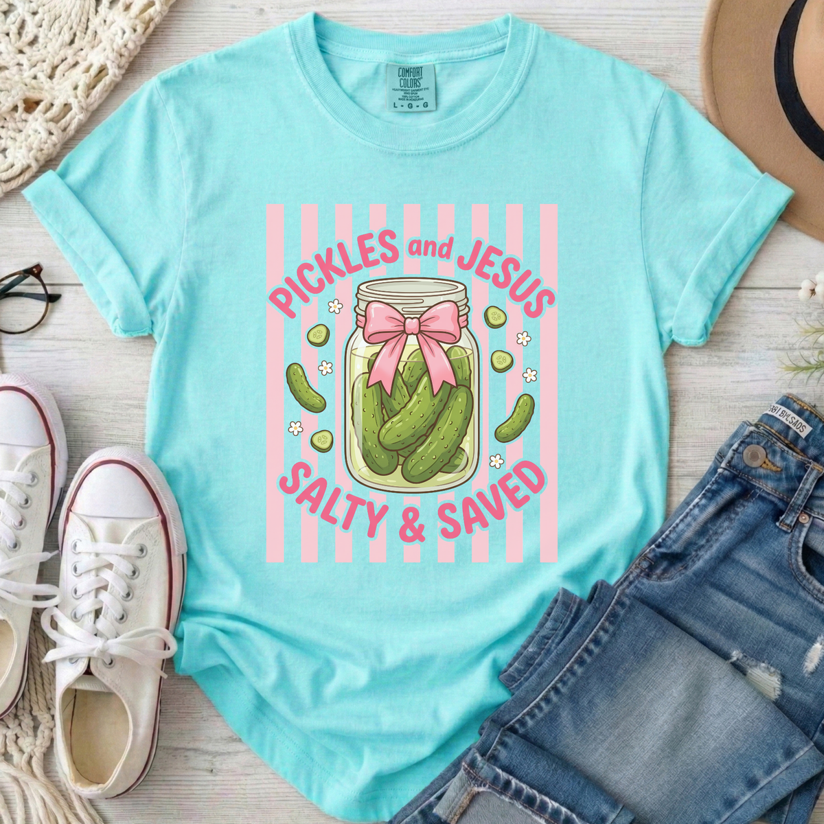 Pickles And Jesus Christian Comfort Colors T-Shirt in Chalky Mint
