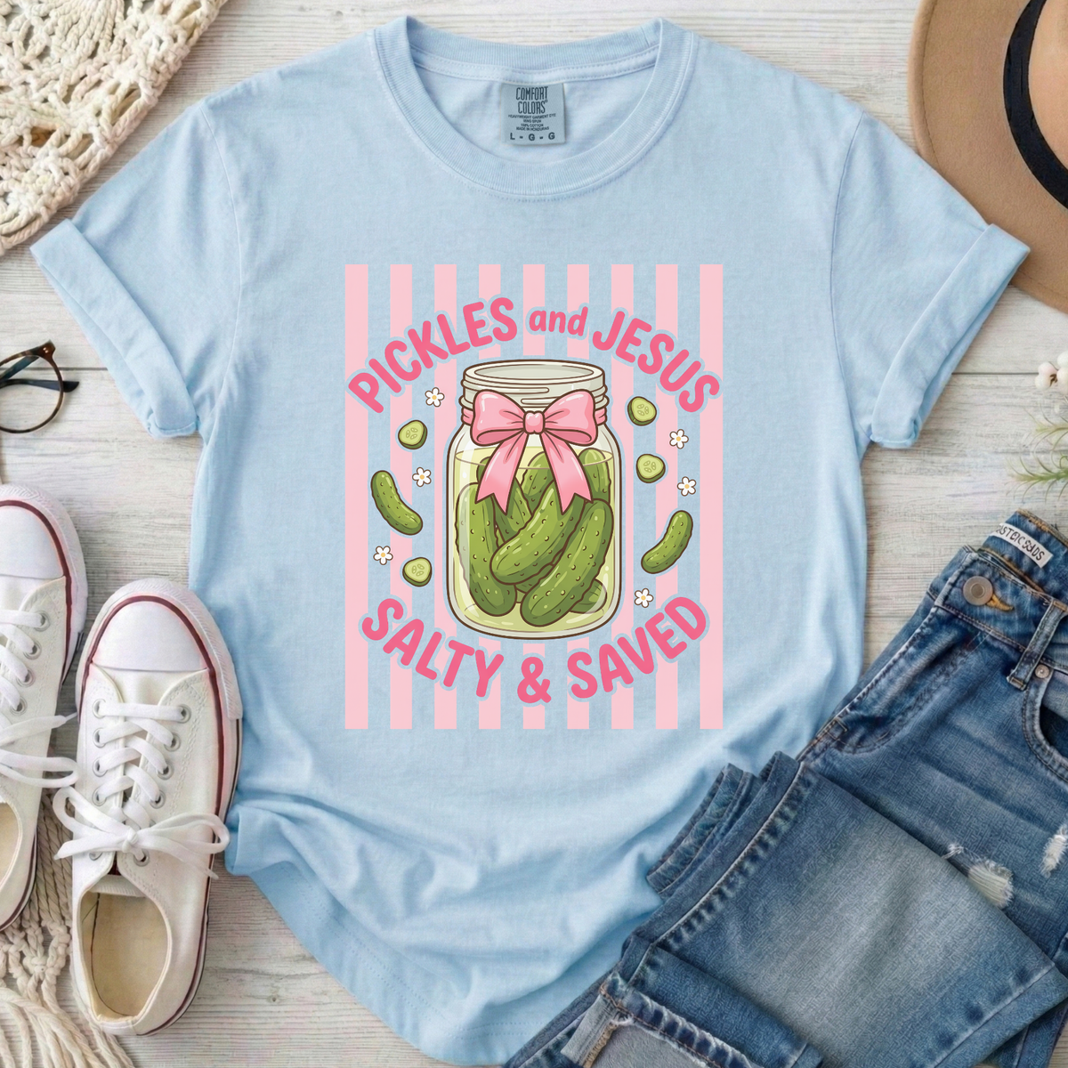 Pickles And Jesus Christian Comfort Colors T-Shirt in Chambray