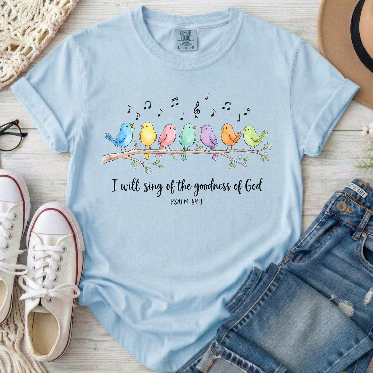 I Will Sing of the Goodness of God Christian Comfort Colors T-Shirt in Chambray