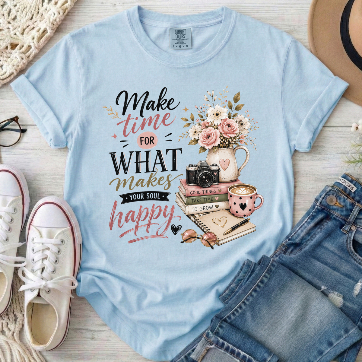 Make Time Christian Comfort Colors T-Shirt in Chambray