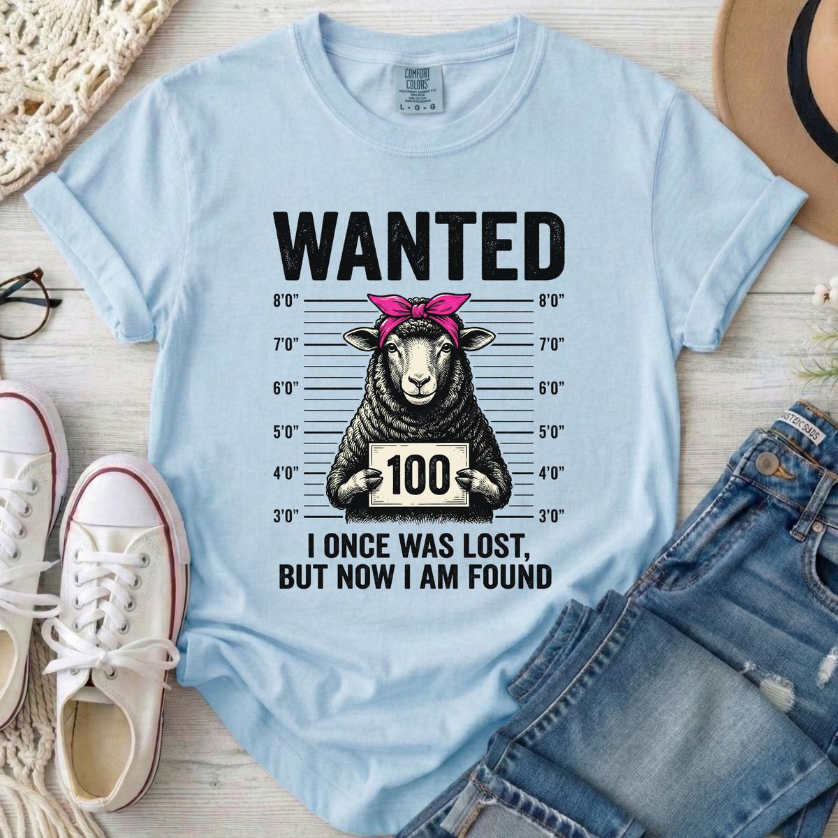 Wanted Sheep Lost But Found Christian Comfort Colors T-Shirt in Chambray