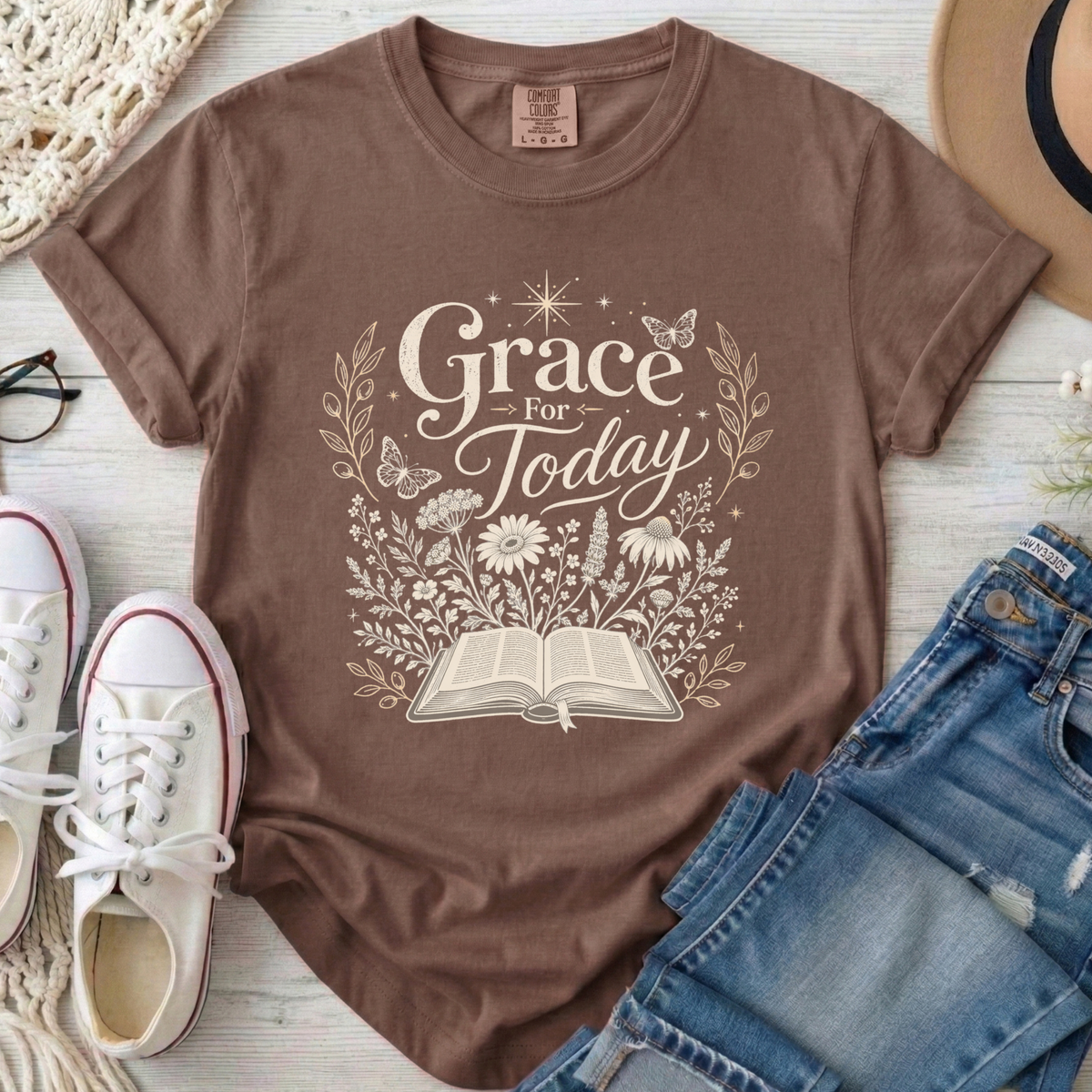 Grace For Today Christian Comfort Colors T-Shirt in Espresso