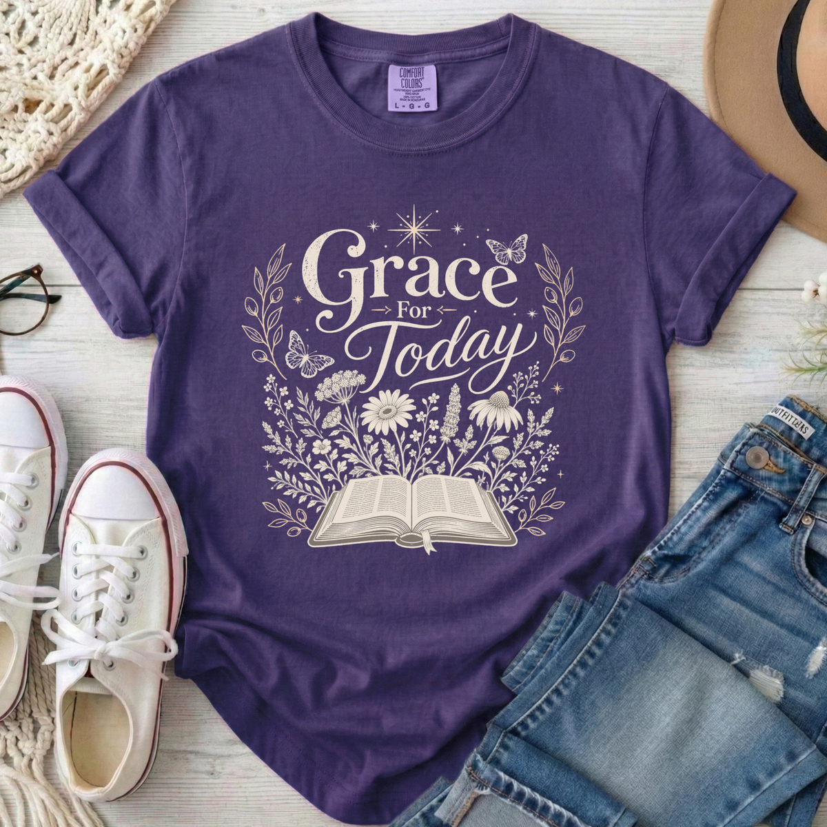Grace For Today Christian Comfort Colors T-Shirt in Grape