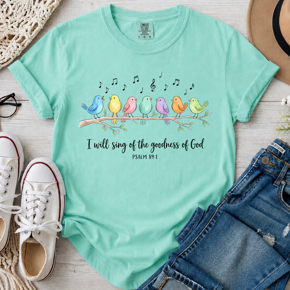 I Will Sing of the Goodness of God Christian Comfort Colors T-Shirt in Island Reef