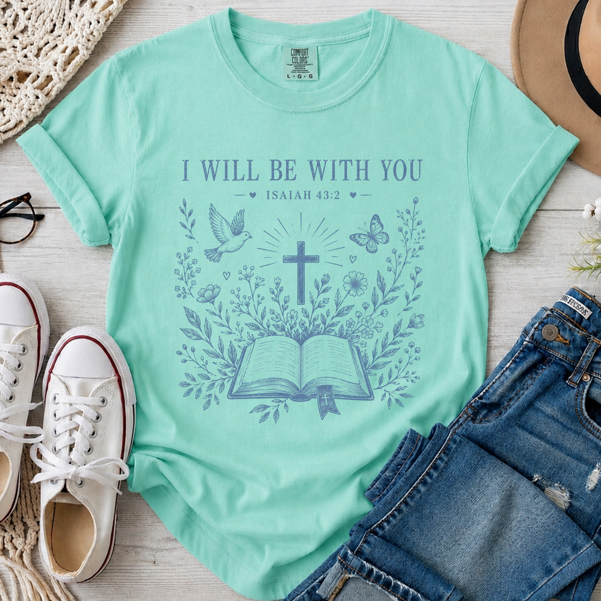 I Will Be With You Christian Comfort Colors T-Shirt in Island Reef