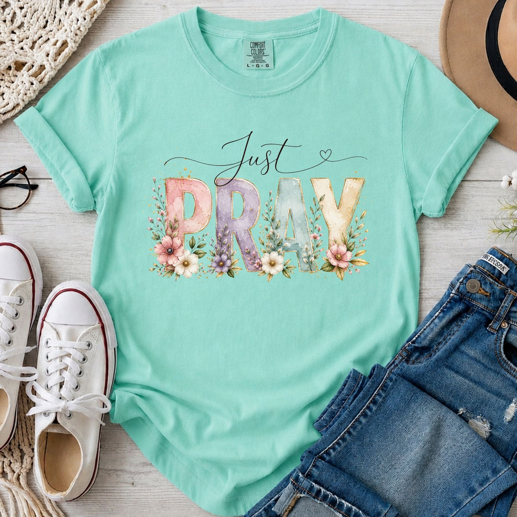 Just Pray Christian Comfort Colors T-Shirt in Island Reef