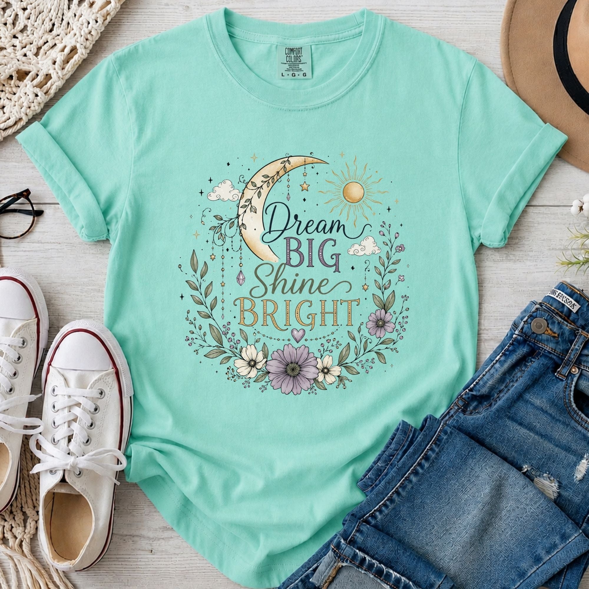 Dream Big Shine Bright Christian Comfort Colors T-Shirt in Island Reef