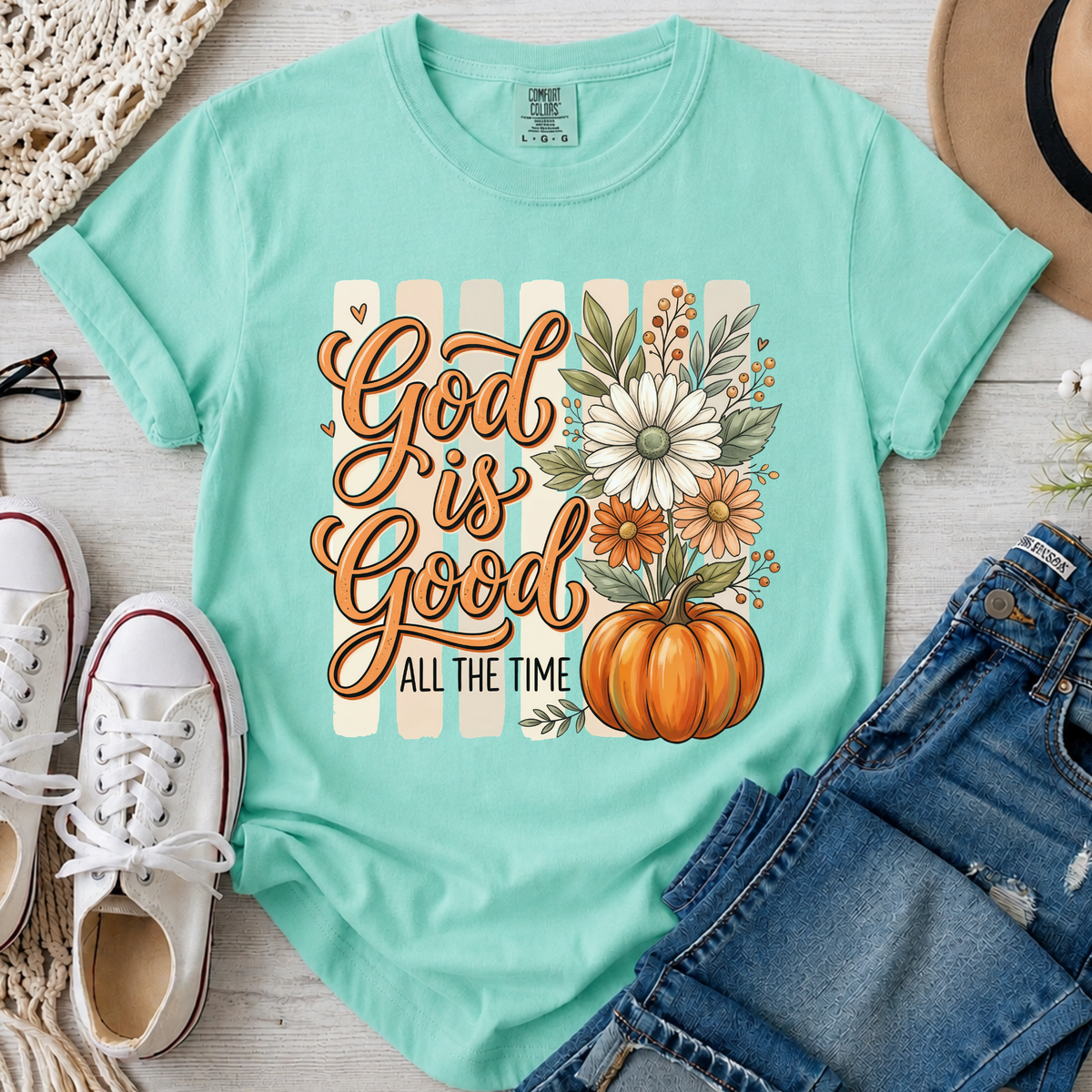God Is Good All the Time Christian Comfort Colors T-Shirt in Island Reef