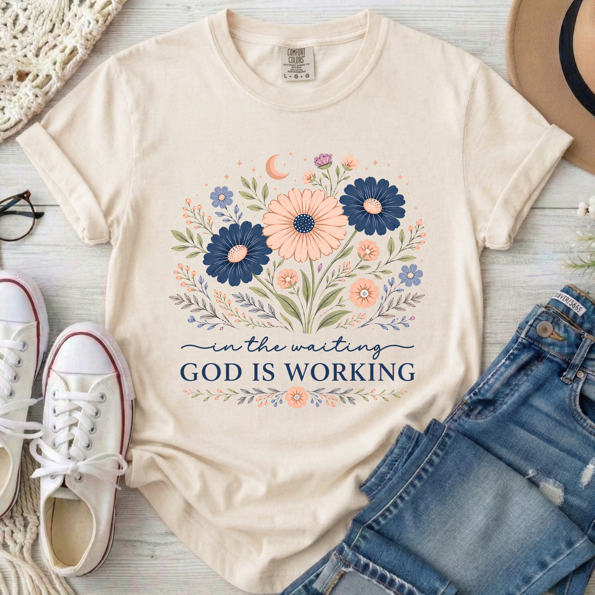God Is Working Christian Comfort Colors T-Shirt in Ivory
