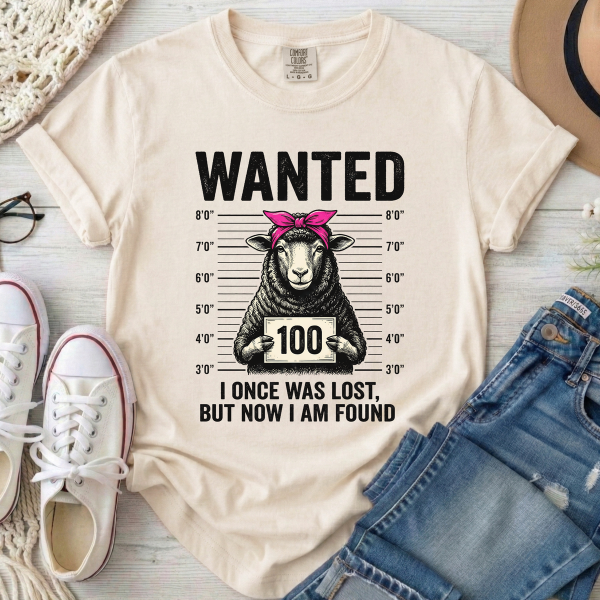 Wanted Sheep Lost But Found Christian Comfort Colors T-Shirt in Ivory