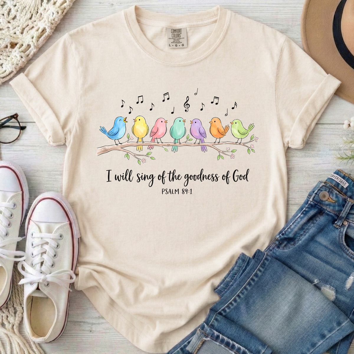 I Will Sing of the Goodness of God Christian Comfort Colors T-Shirt in Ivory
