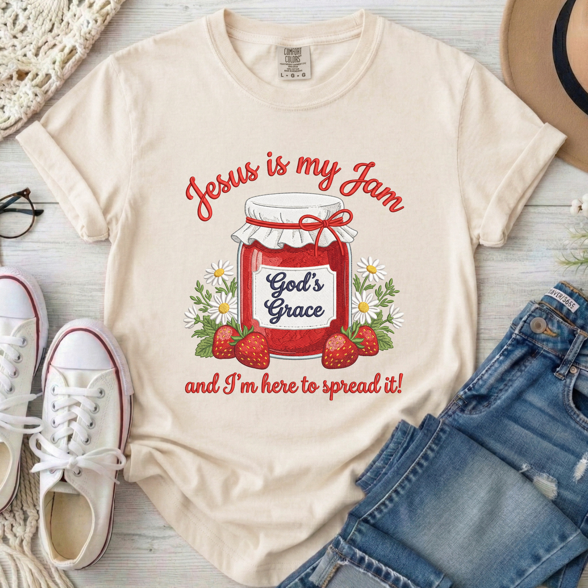 Jesus Is My Jam Christian Comfort Colors T-Shirt in Ivory