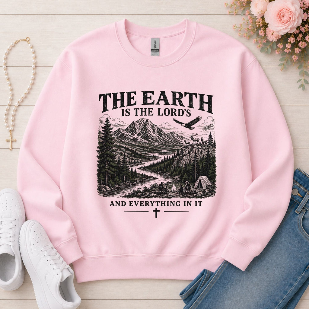 The Earth Is the Lord's Christian sweatshirt in Light Pink