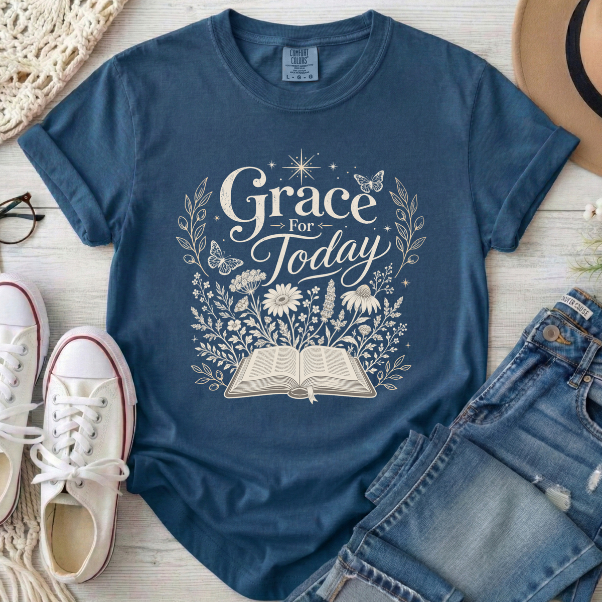 Grace For Today Christian Comfort Colors T-Shirt in Midnight