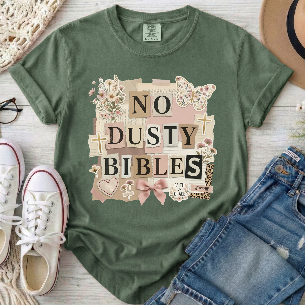 No Dusty Bibles Christian Comfort Colors T-Shirt in Moss